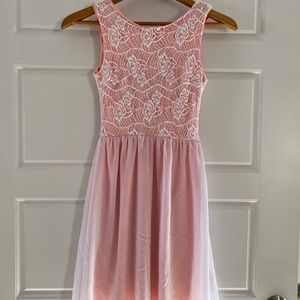 Pink and white dress with lace detail top